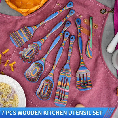 7PCS Blue Pakkawood Cooking Utensil Set