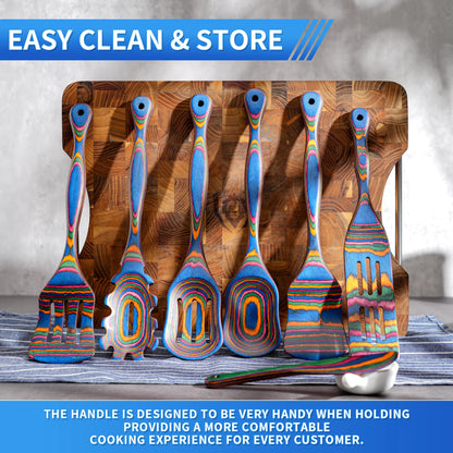 7PCS Blue Pakkawood Cooking Utensil Set