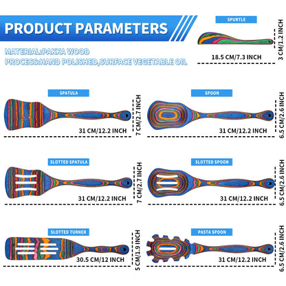 7PCS Blue Pakkawood Cooking Utensil Set
