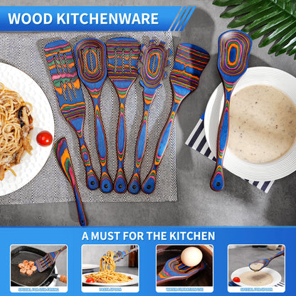 7PCS Blue Pakkawood Cooking Utensil Set