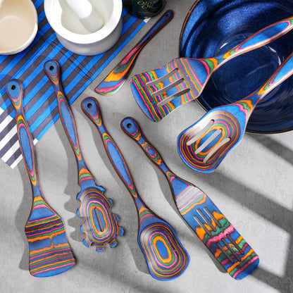 7PCS Blue Pakkawood Cooking Utensil Set